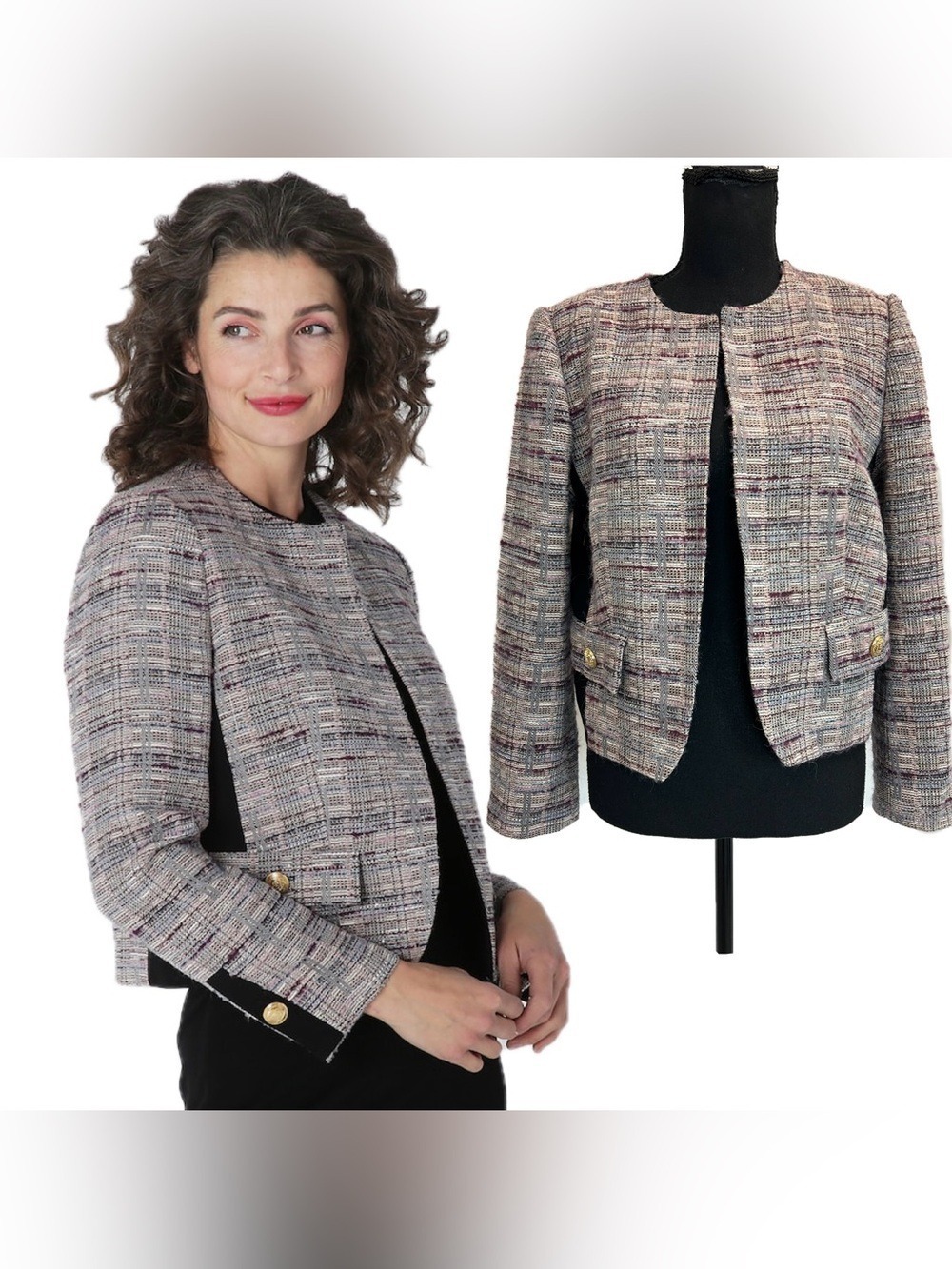 Judith & Charles Siene B jacket featuring a multicolor textured tweed Sz 8 NWOT